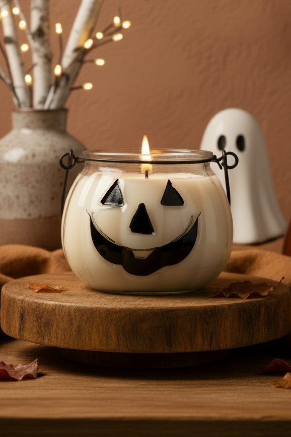 Balanced warm-neutral Jack O’ Lantern candle photo